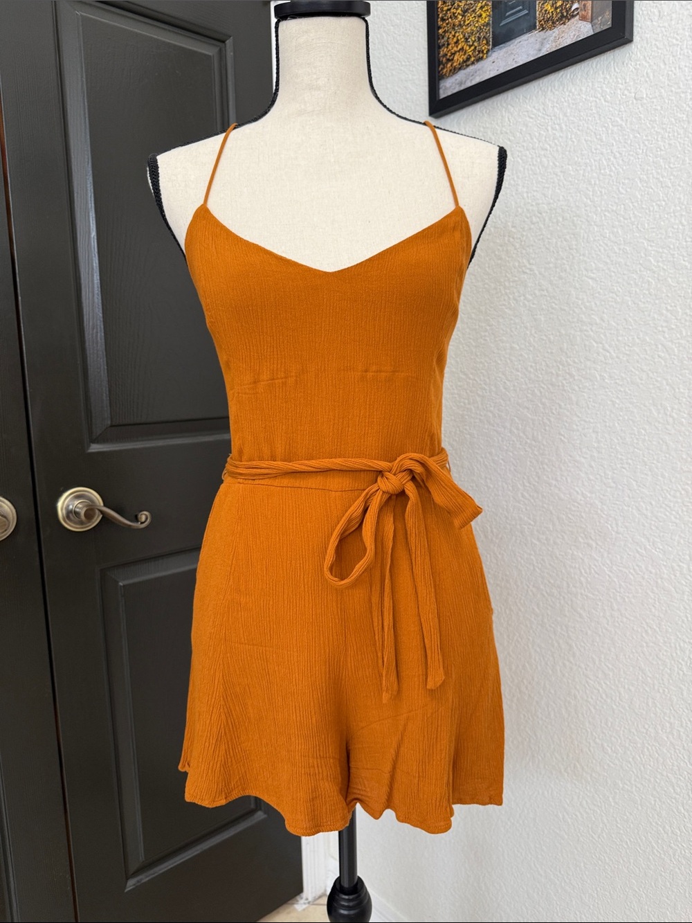 Abercrombie & Fitch Orange Spaghetti-Strap Tie-Waist Romper